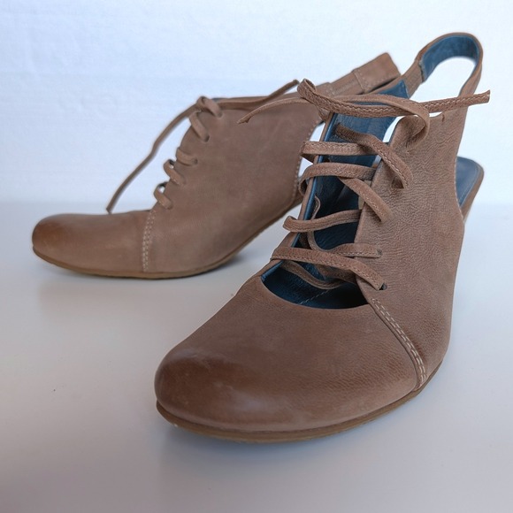 Zita Maria Shoes - Zita Maria Tan Leather Lace Up Slingback Heels Italy Size 8.5 Brown‎ Cone Heel